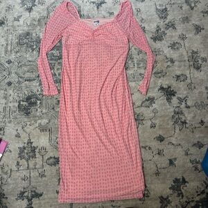 Chic Long Sleeve Pink Polka Dot Dress
